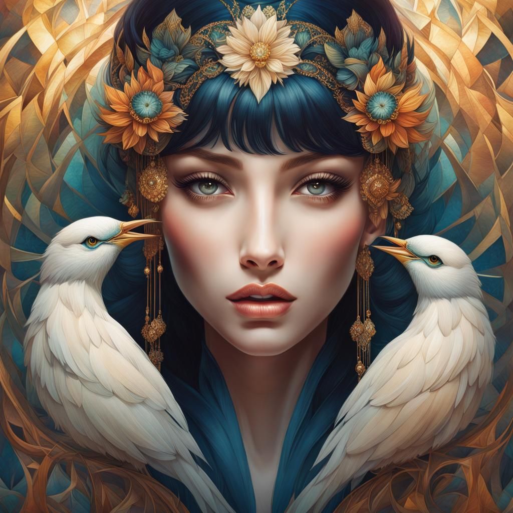 Fantasy Woman with birds - AI Generated Artwork - NightCafe Creator