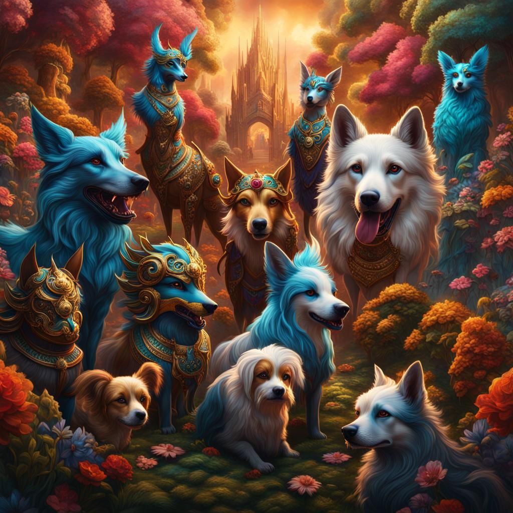 vibrant, mythical dogs - AI Generated Artwork - NightCafe Creator