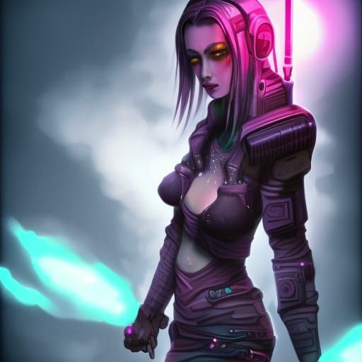 Beautiful Perfect Mysterious Attractive Cyberpunk Space Pois...