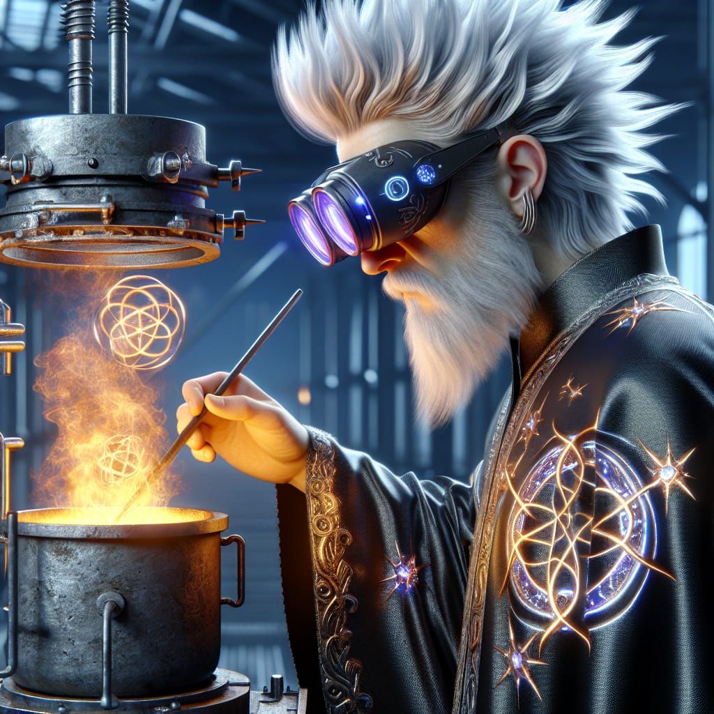 Imagine a crazy man in dark robes with glowing arcane symbols. The man