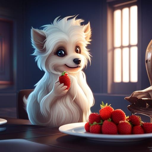 Cute dog ghost with strawberries and Lucas getting ready for...