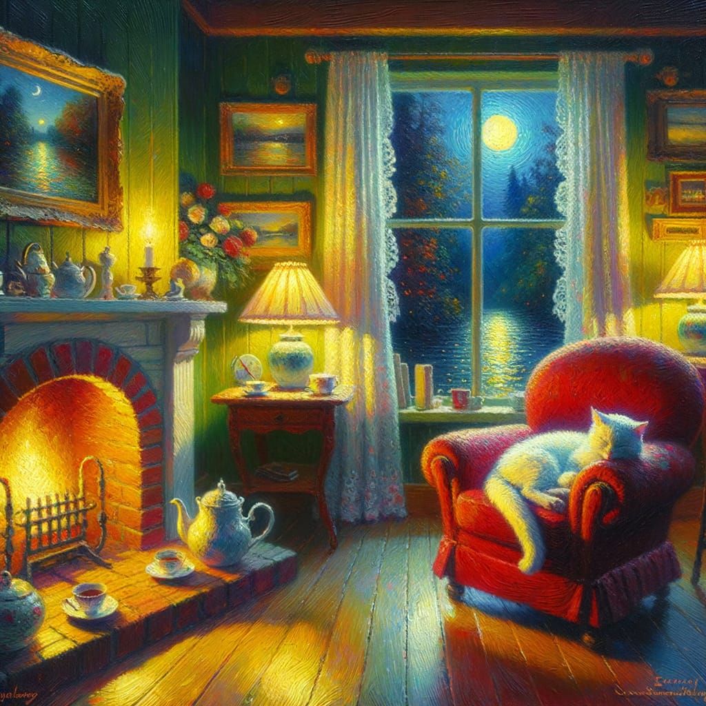 It’s a quiet night in a warm and cozy 1950s cottage. 