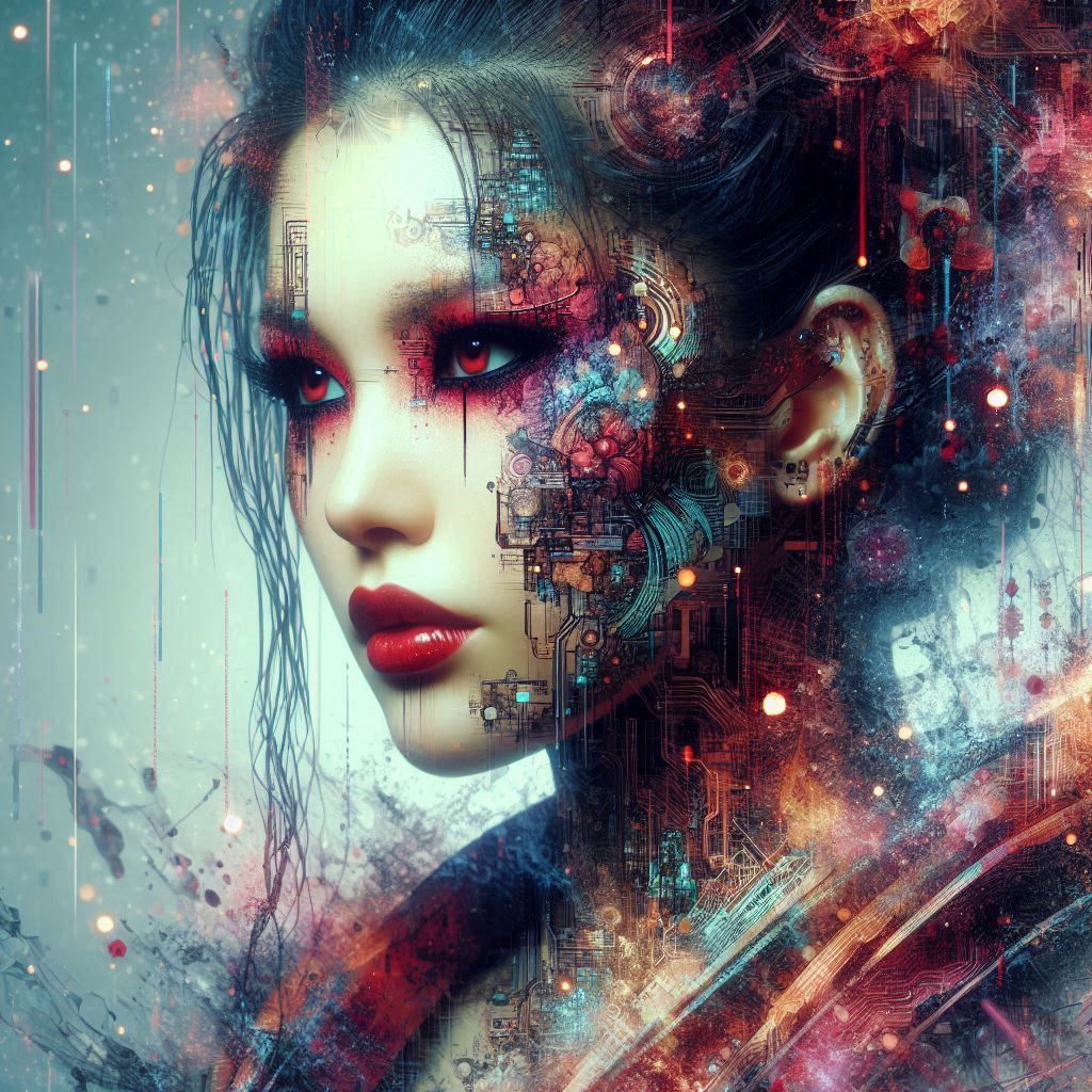 double exposure beautiful fantasy DALL-E 3 portrait landscape..