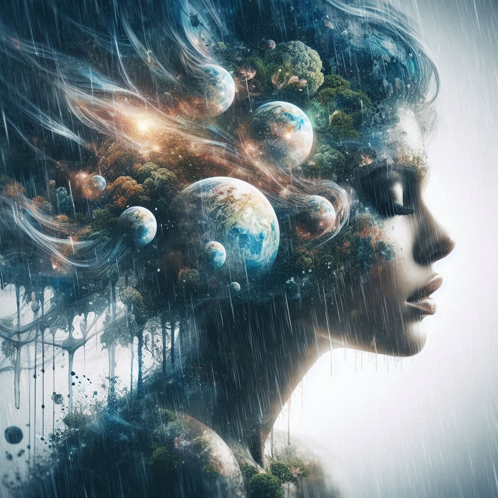 double exposure beautiful fantasy DALL-E 3 portrait landscape..