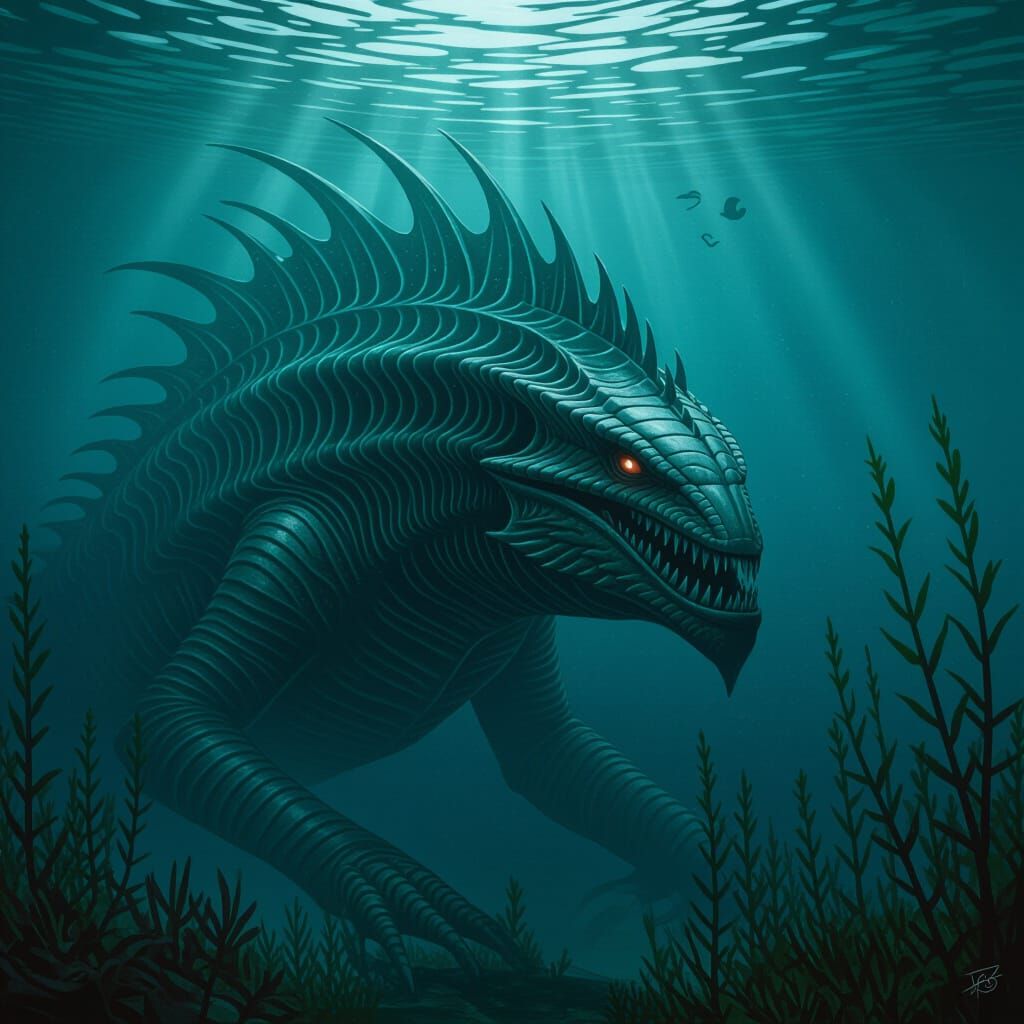 Majestic Water Monster in Surreal Biomechanical Style