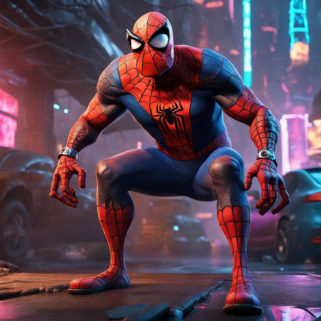 Fred Flintstone as Spiderman in cyberpunk outfit - AI Generated Artwork ...