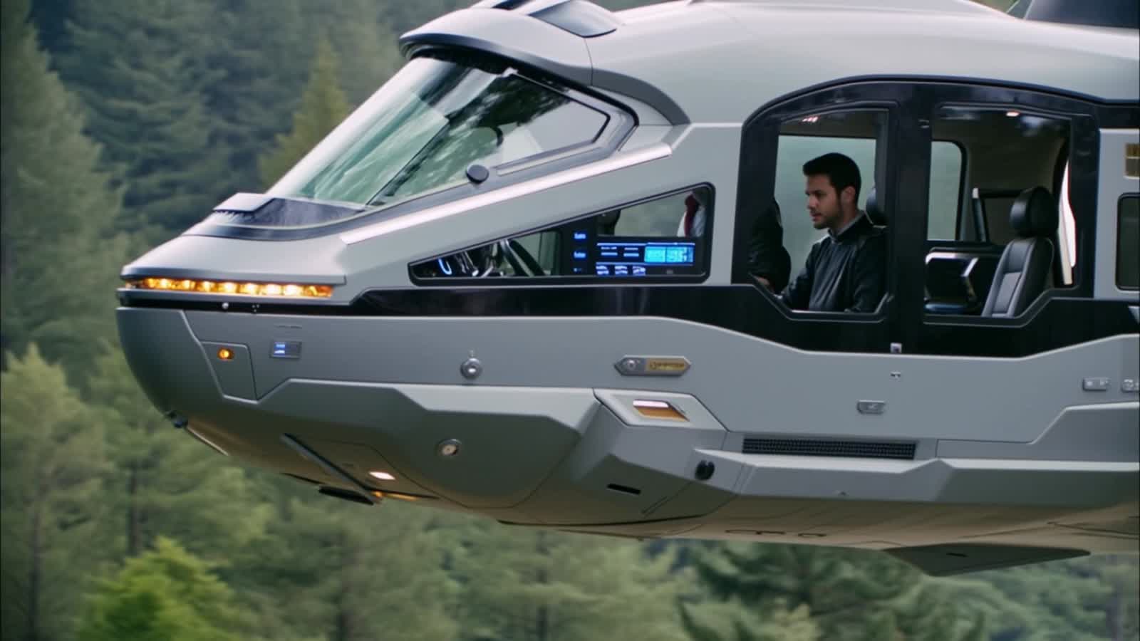 The scene from the classic movie Forward to The Past where Milton time travels back to the year 1651 in the hovercraft