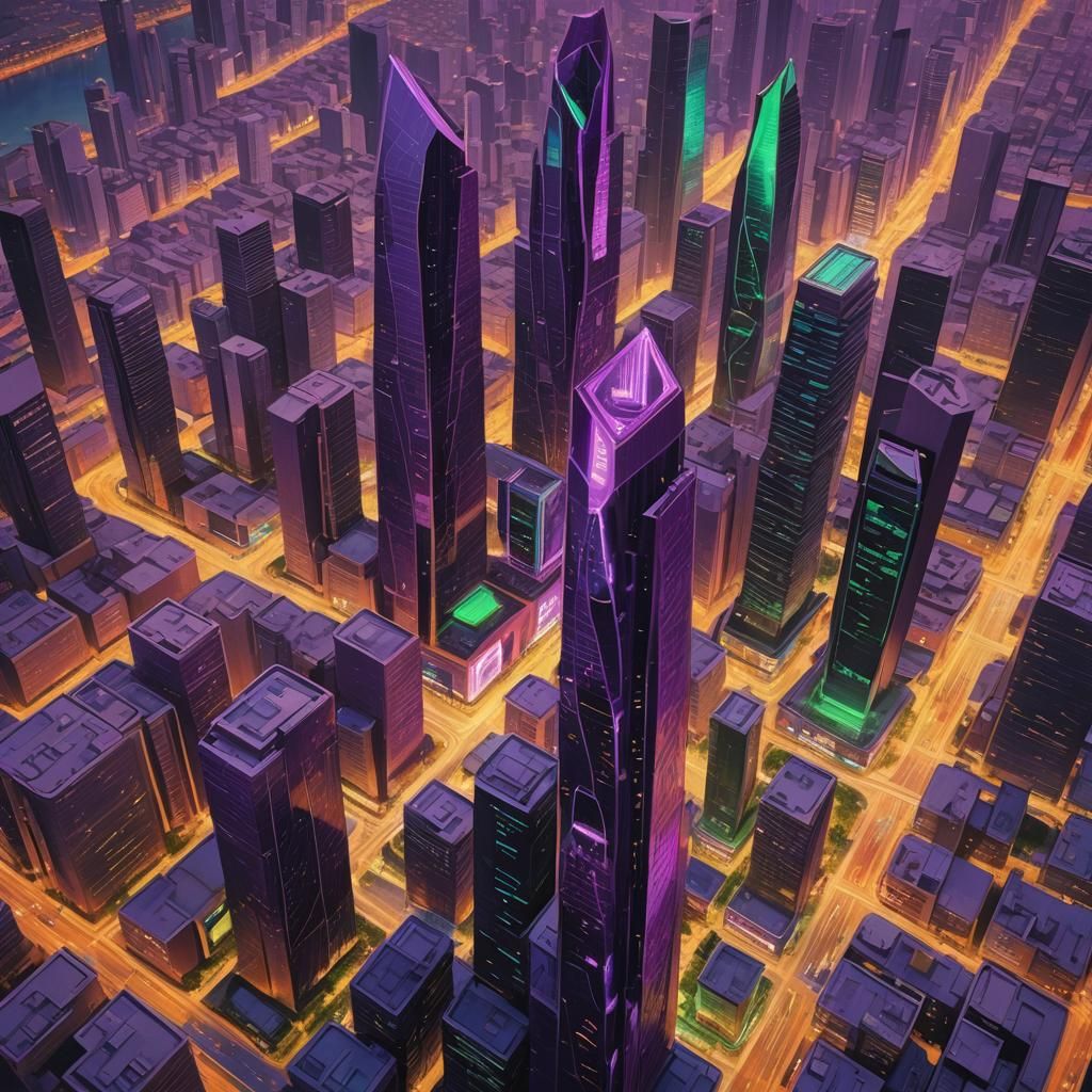 Futuristic Purple Azrieli Towers Cityscape