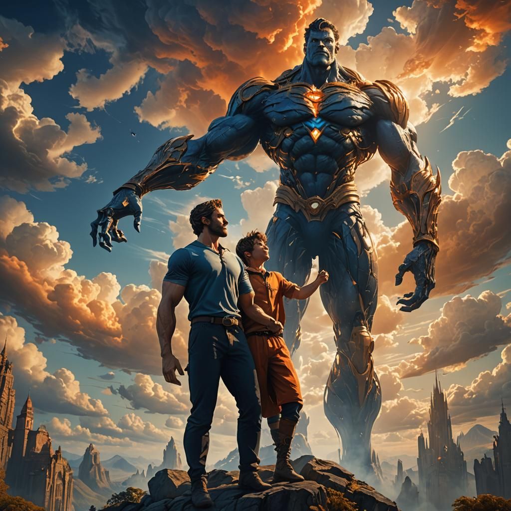 Giant Lifts Man: Fantasy Matte Painting