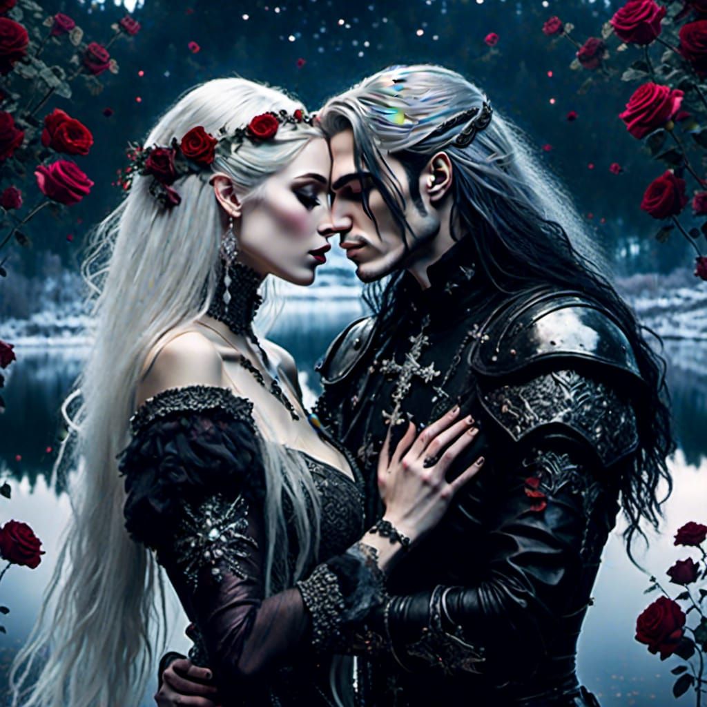 Dark fantasy romance with roses