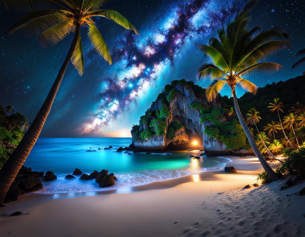 Calm, Clear Night on a Fantasy Island Oasis  by @KBunny001