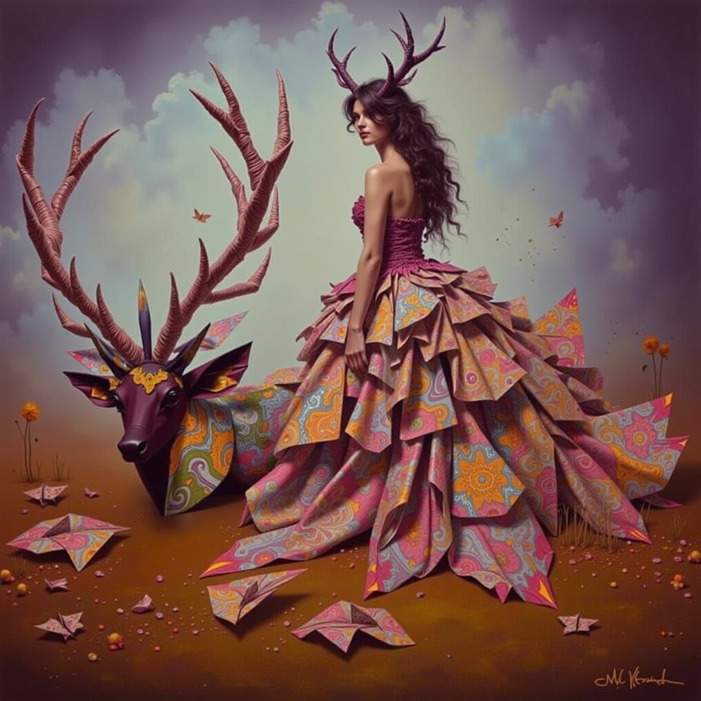 <lora:ORIGAMI STAG:1.0> Beautiful woman