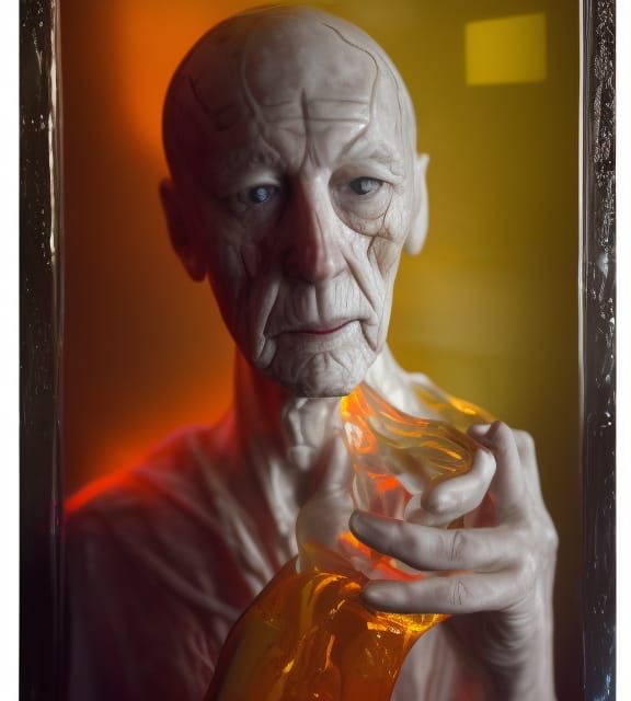 Dementia Encased: Hyperrealistic Amber Gauze Close-Up