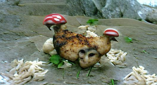 Chicken with mushroom as a head