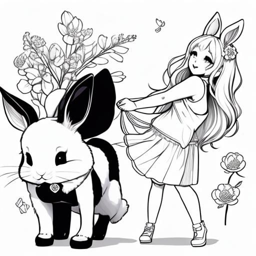 <lora:Coloring Page SD15:1.0> Chibi Bunny, cute, adorable, coloring_book line art, colouring in book colouring in page, clean lines, white b...