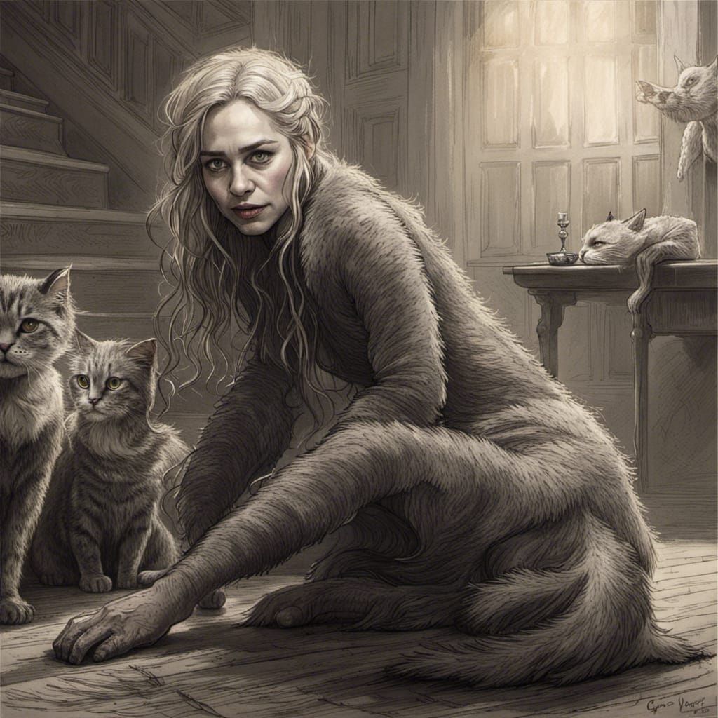 Emilia Clarke transforming into a Cat