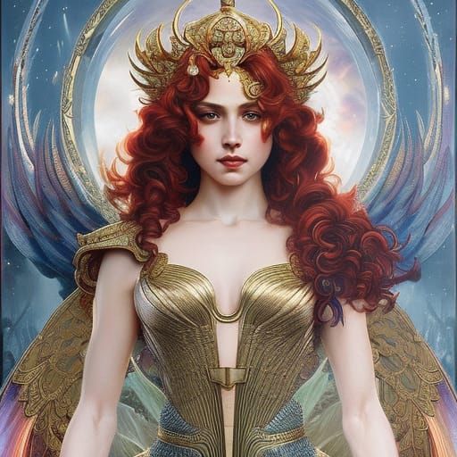 Goddess of War :: long red curls :: intricate iridescent gow...