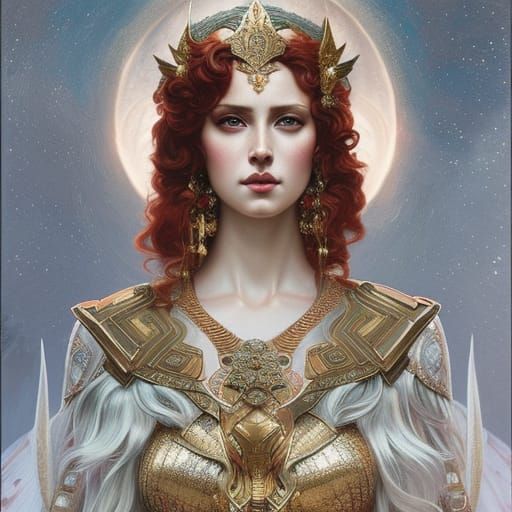Goddess of War :: long red curls :: intricate iridescent gow...