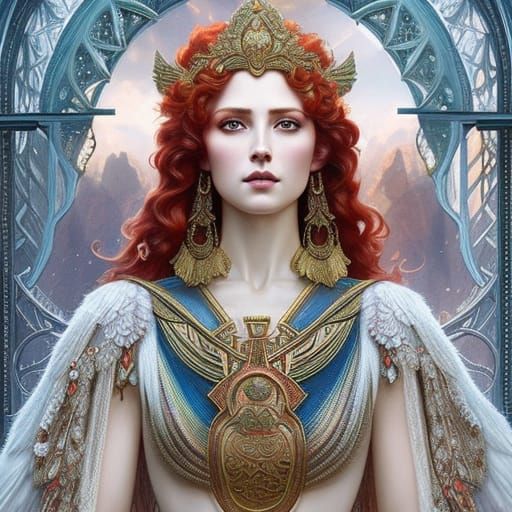 Goddess of War :: long red curls :: intricate iridescent gow...