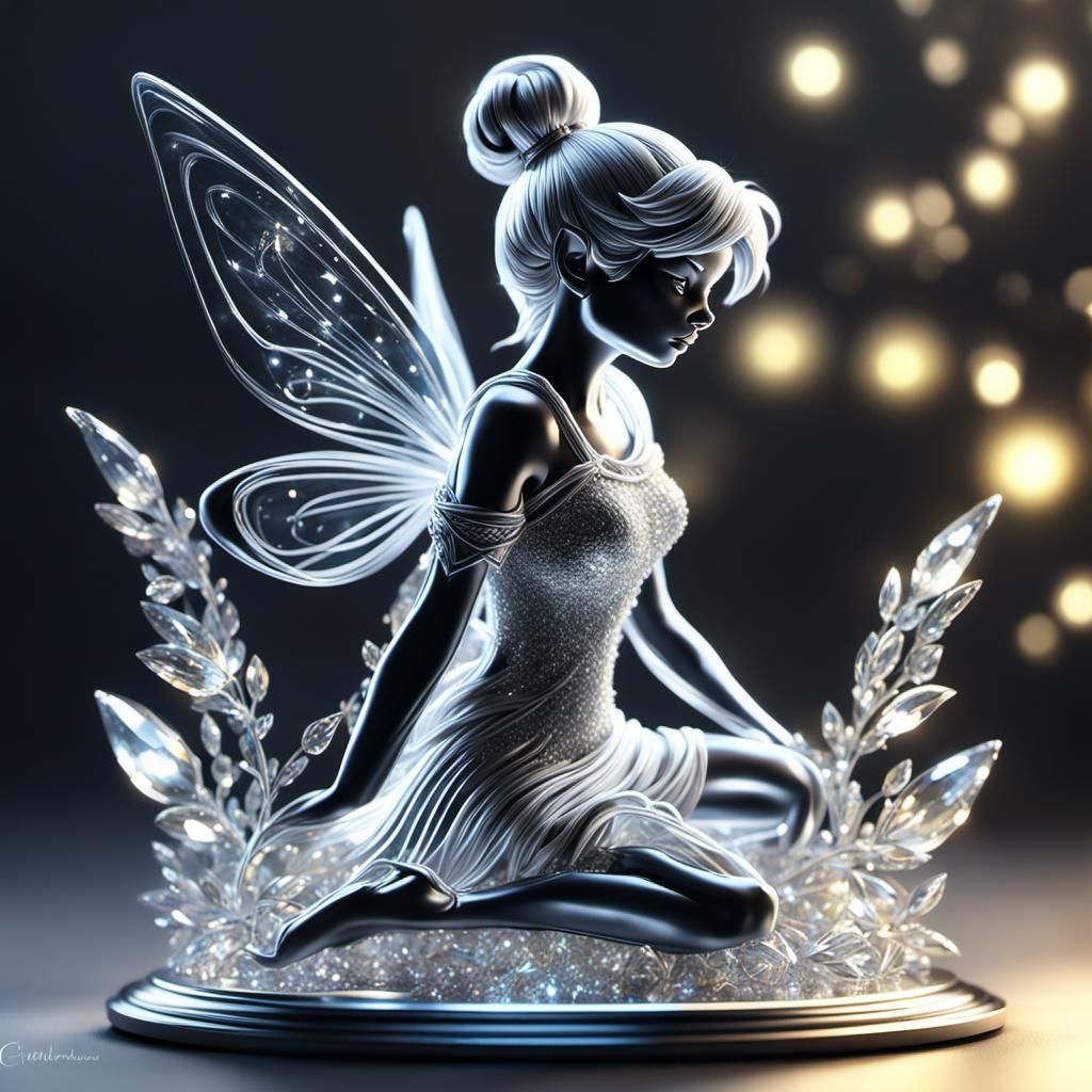 Tinkerbell sculpture made of crystal and metal threads ; Realistic art, 2.5D digital illustration, insanely ...  by @Didier B