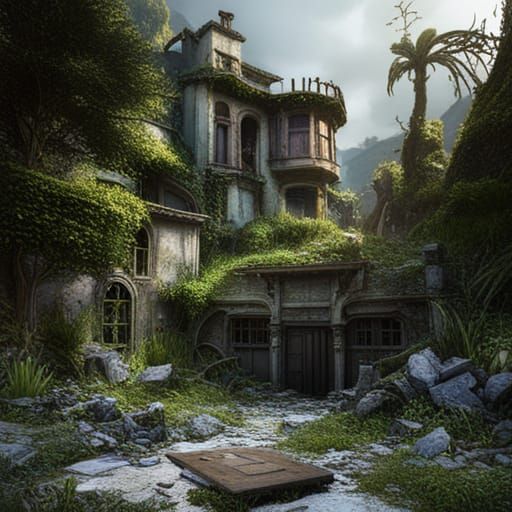 Abandoned villa in the hills post apocalyptic overgrown   by @James Mackenzie