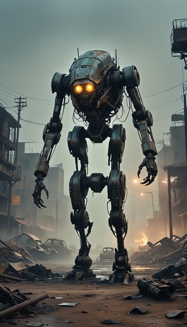 Sci-Fi Wasteland: Alien, Robot, and Monster in Gritty Style