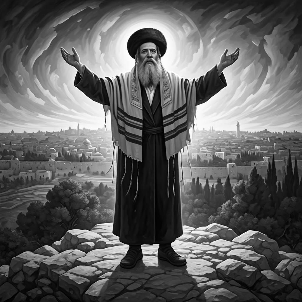 ציור חסיד על רקע ירושלים