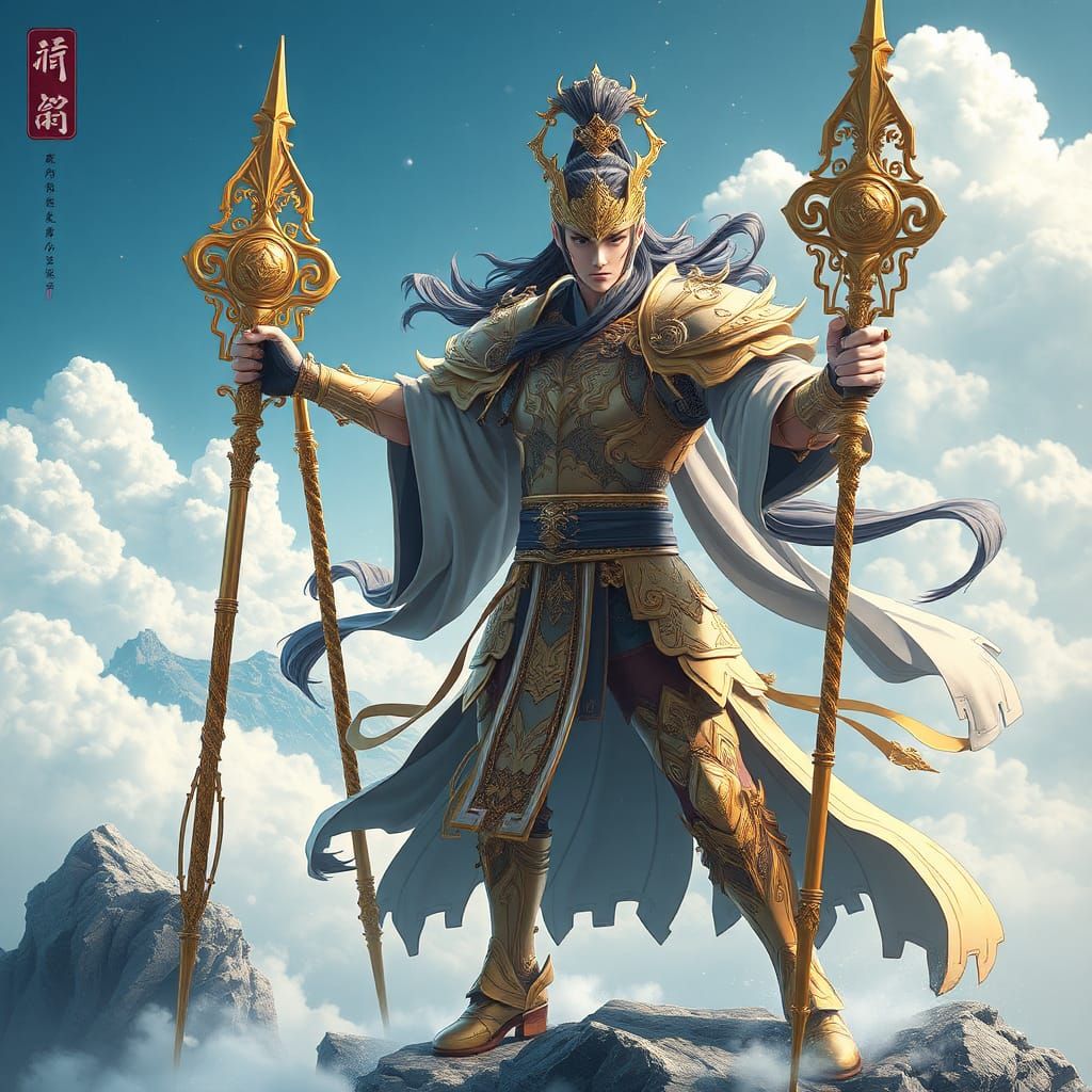 Sun Wukong in Golden Armor: 3D Anime Art