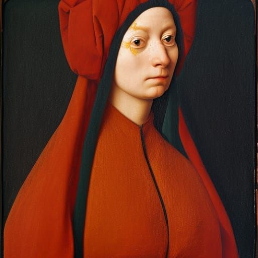 Woman in Uniform in the style of Jan van Eyck