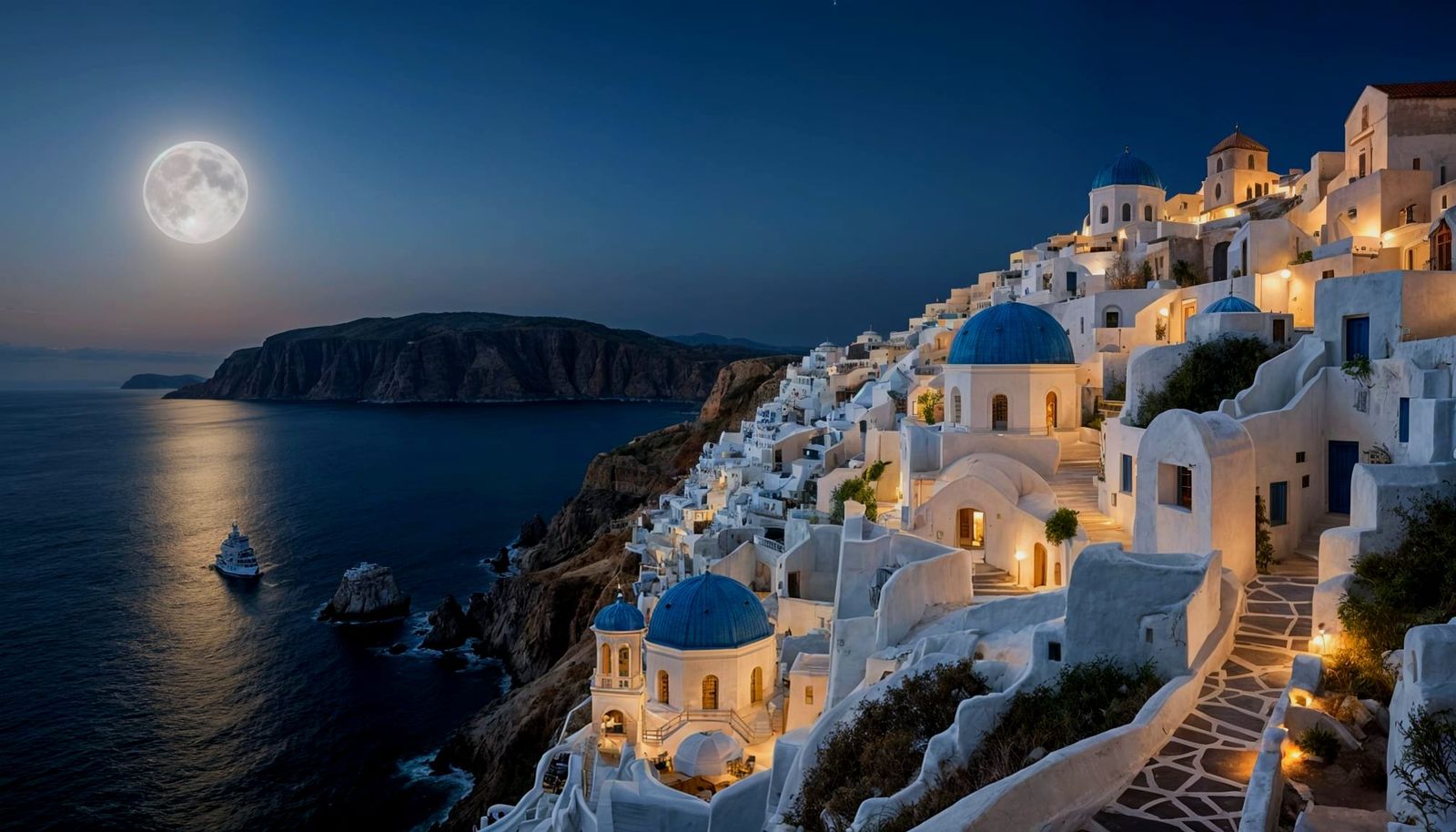 Greek village under moonlight  by @John P