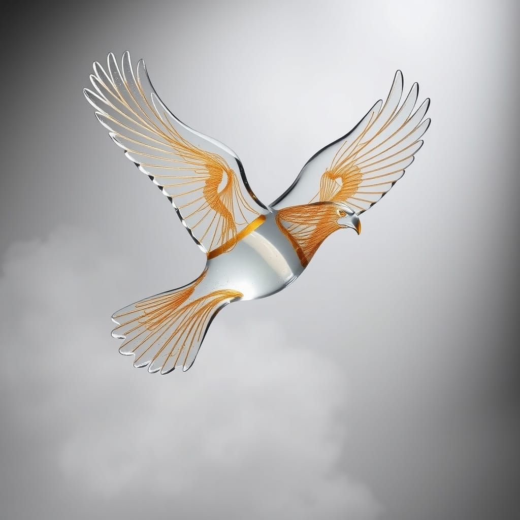 Soaring Glass Eagle in Cloudy Sky