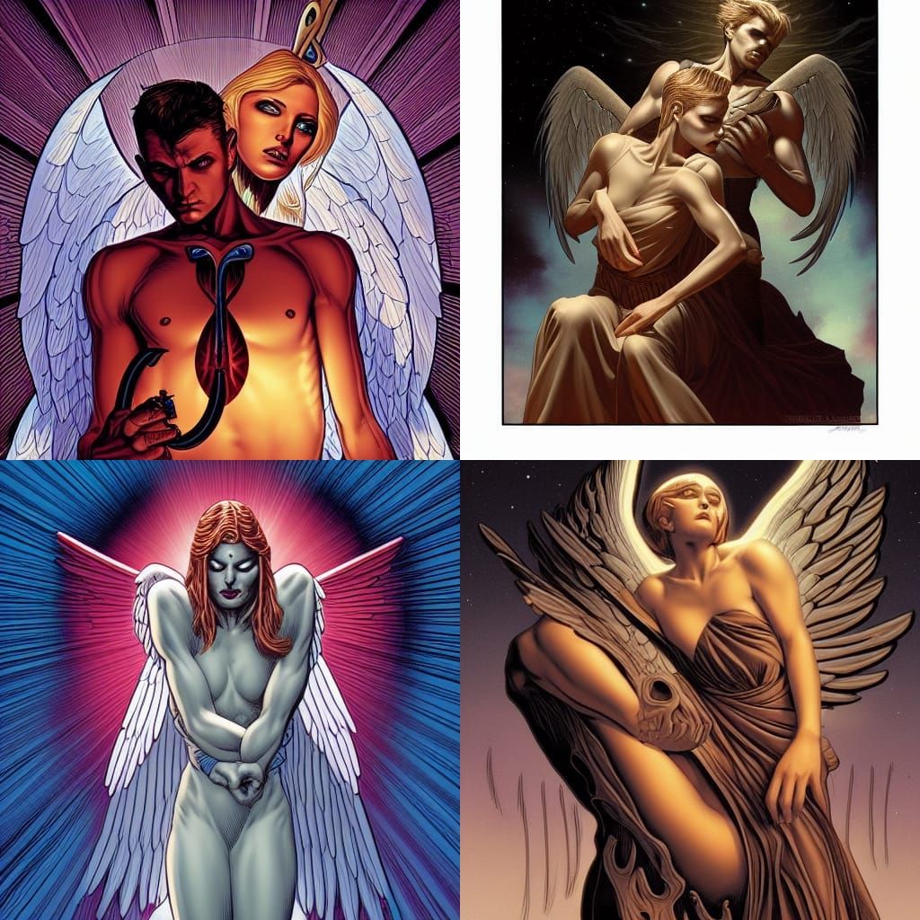 Androgynous angel being strangled by a thorned halo