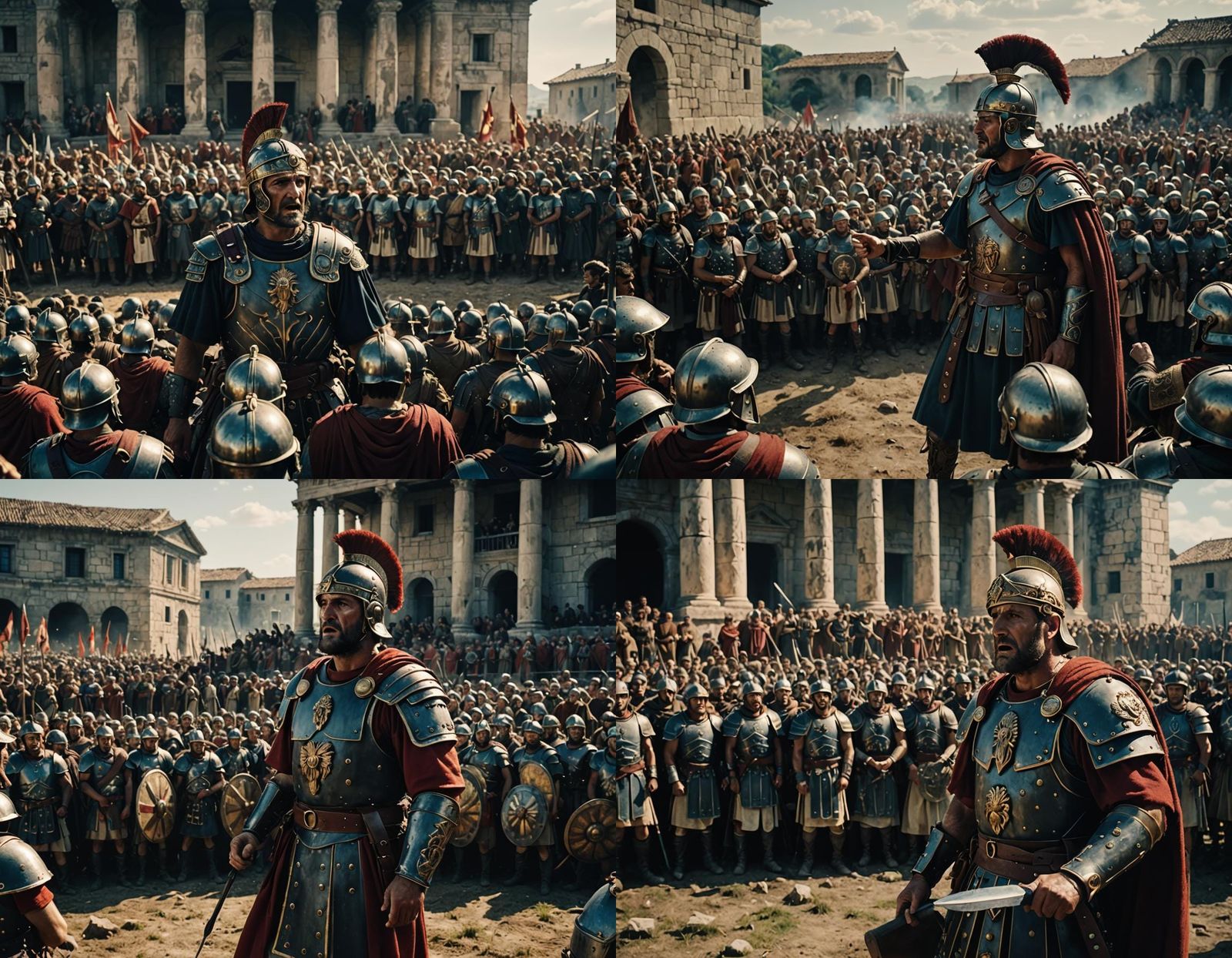 An imperial Roman commander delivering a speech to his crowd...