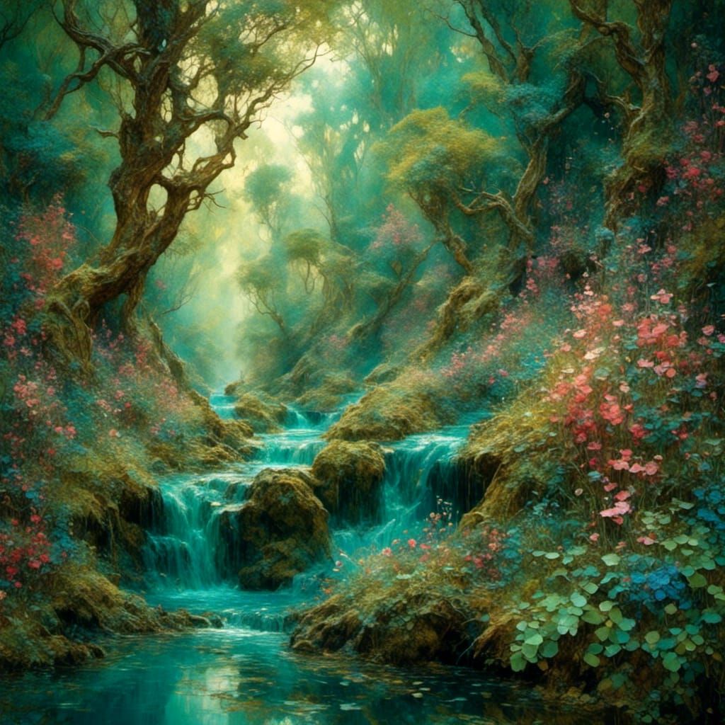 Mythical Forest in Art Nouveau Style