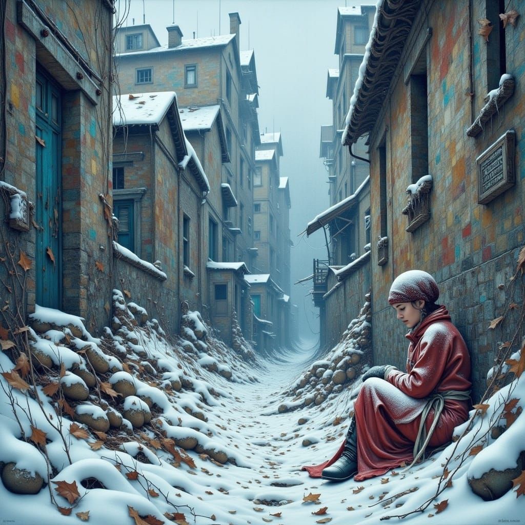 Insanely detailed color art in a complex mixed technique with elements of wide linear tattoos. A clear focus: in the semi-darkness against t...