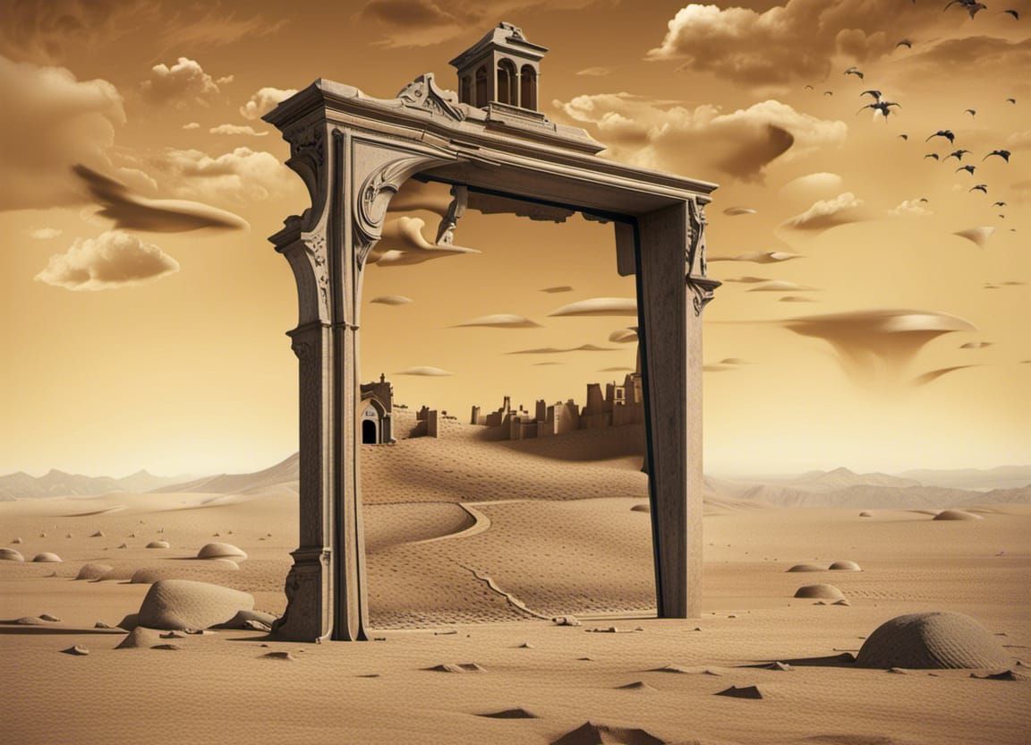 Dali dimension  old buildings time melt desert