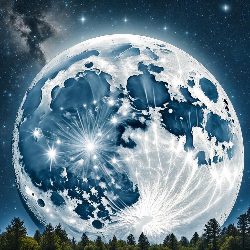 extremely high quality RAW photo with high detail, full moon in the center of the frame, brightly glowing ...  by @crazy_old_man