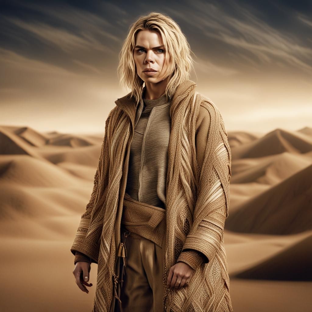 Billie Piper, Rose Tyler dressed in tan desert clothes with ...