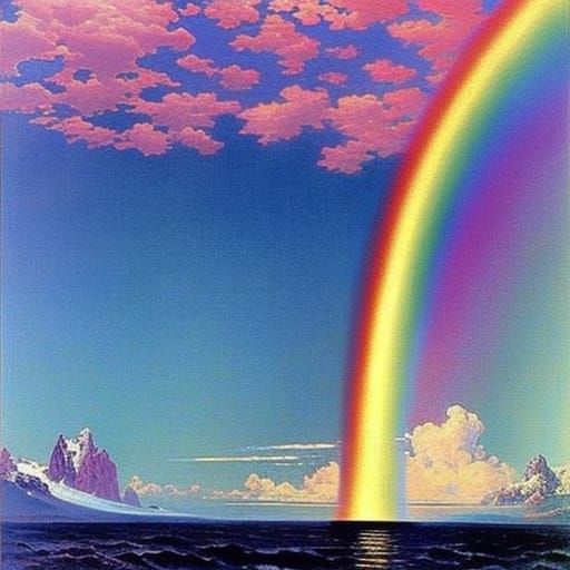 Surreal colorful rainbow by salvador dali, monet, thomas kin...