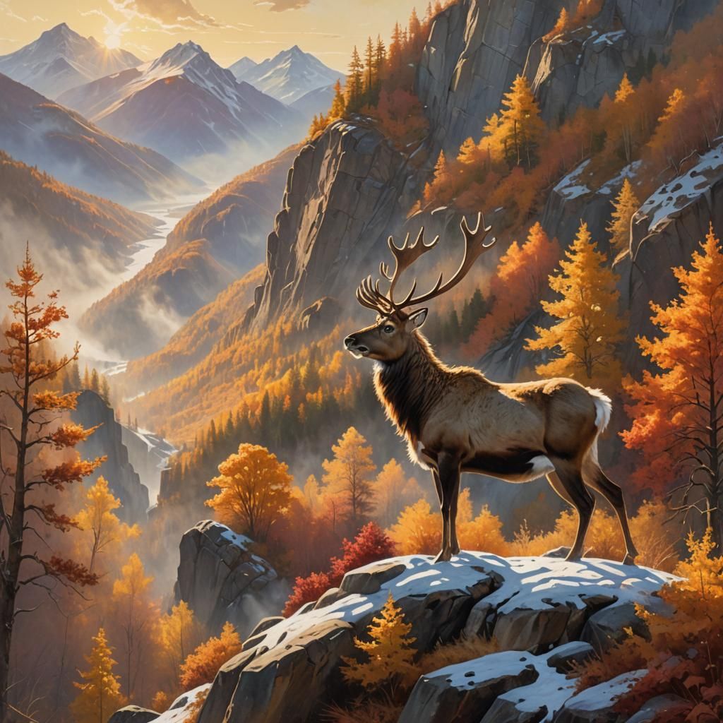 A caribou on the edge of a cliff in fall.  by @Aria Kiriakidis