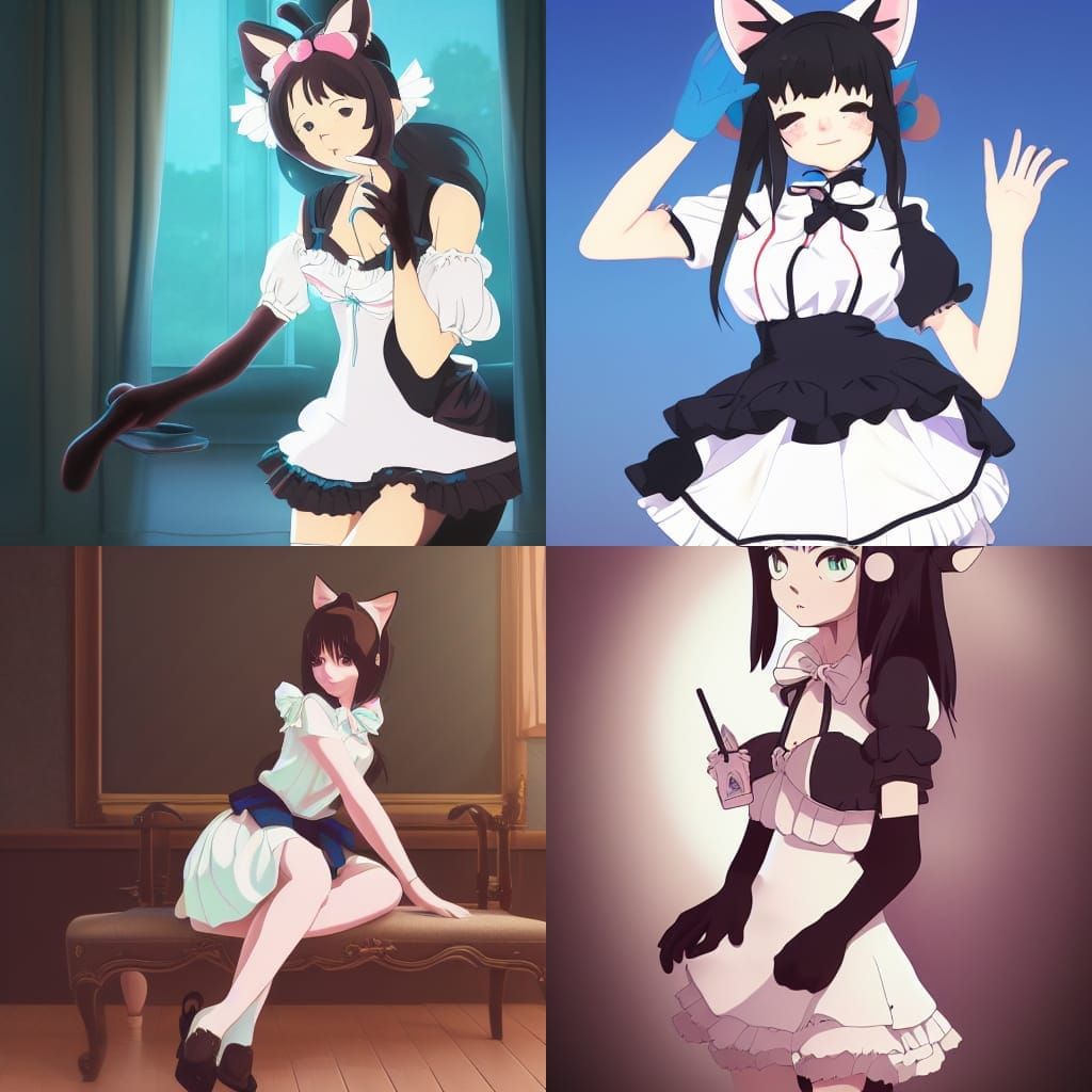 Catgirl french maid in cute pose - AI Generated Artwork - NightCafe Creator