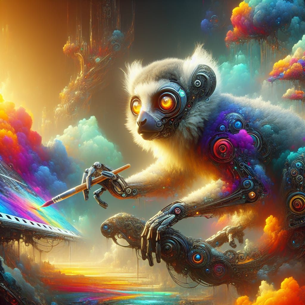 A Robot Lemur painting