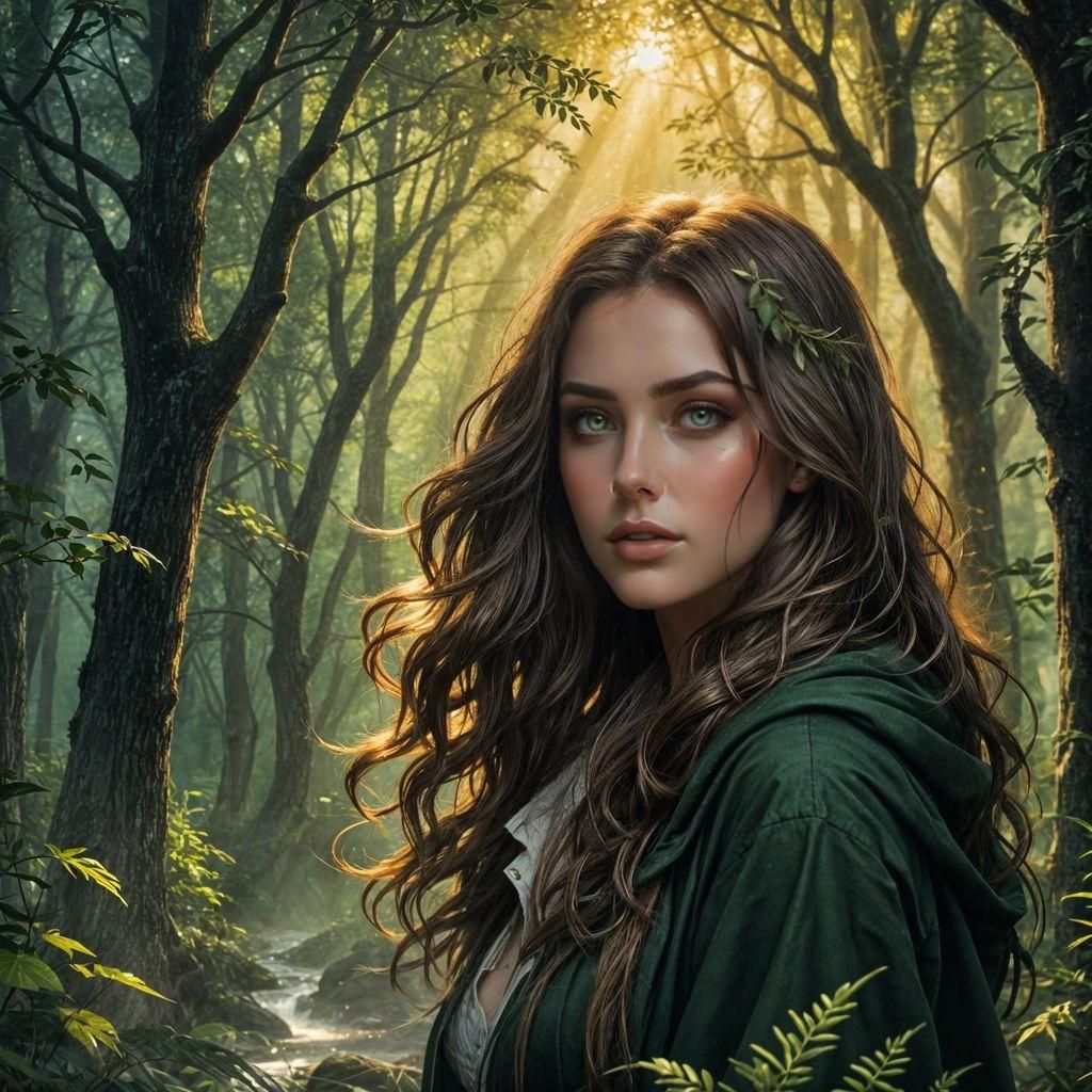 This mystical girl has hooded green eyes. Her luxurious, wav...
