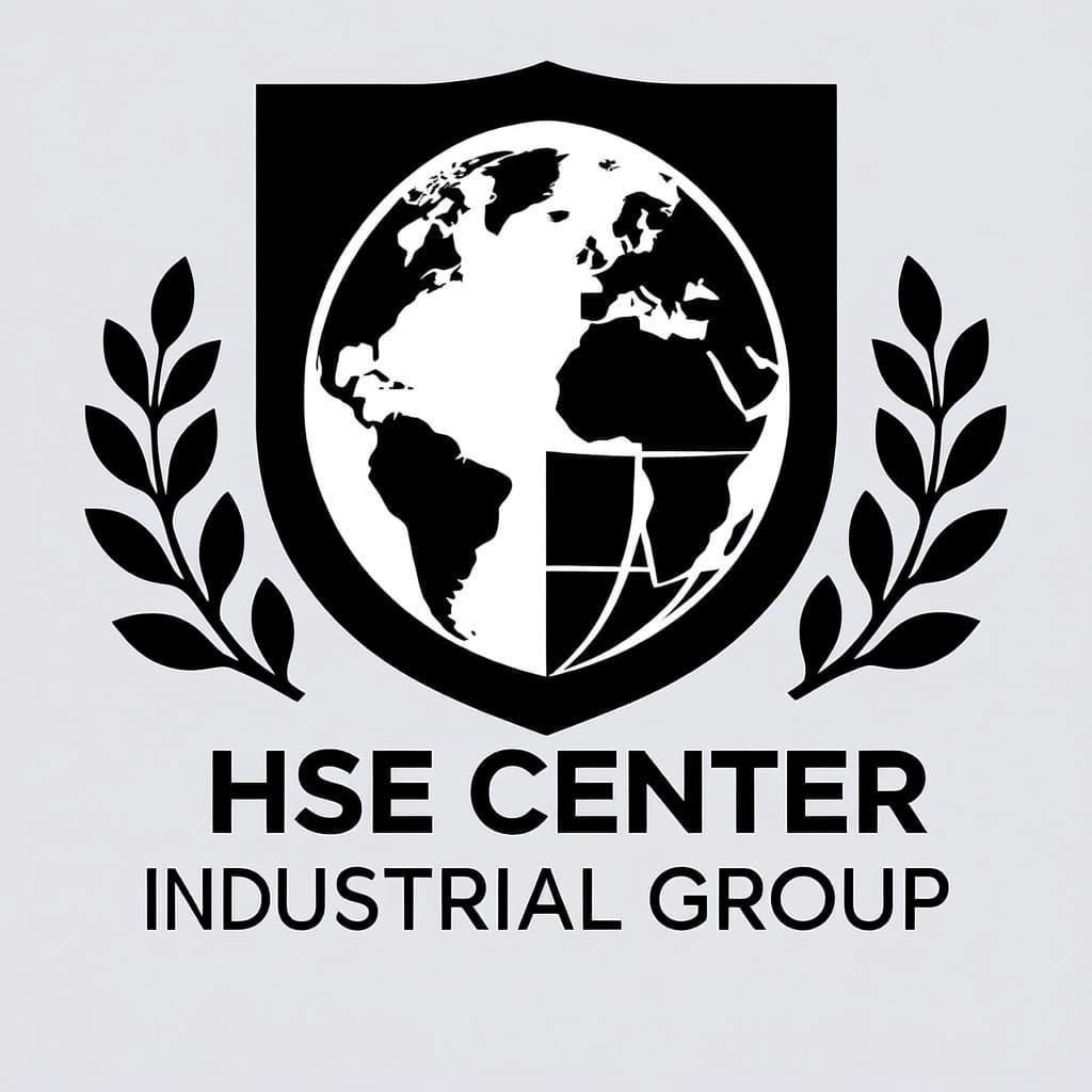 black and white logo for HSE CENTER with name of our company SEPAHAN INDUTRIAL GROUP Uunder of the logo. Use some element for health , safet...