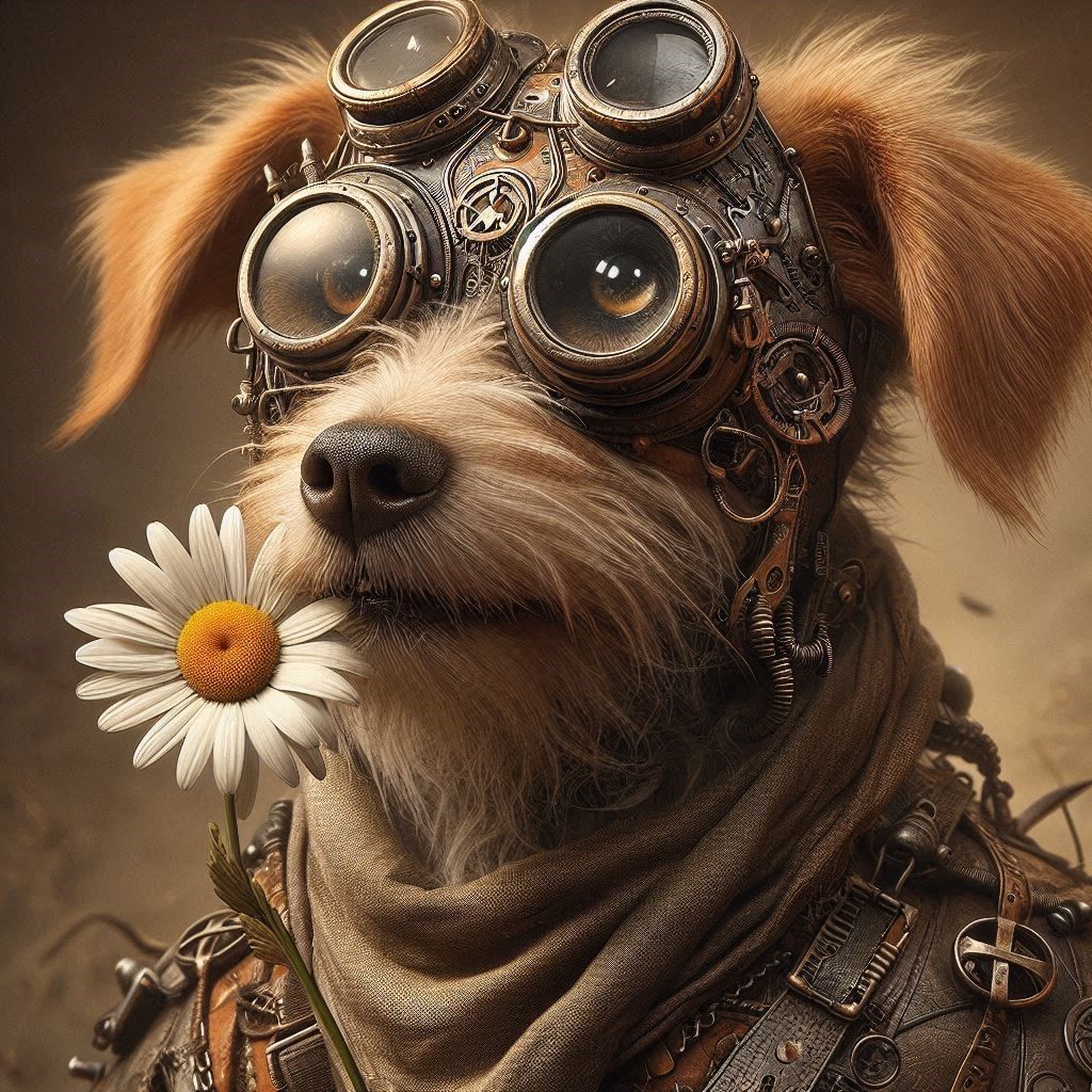 Dog with a daisy