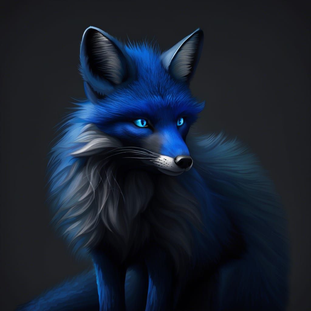Dark blue furred fox with blue eyes 2 AI Generated Artwork