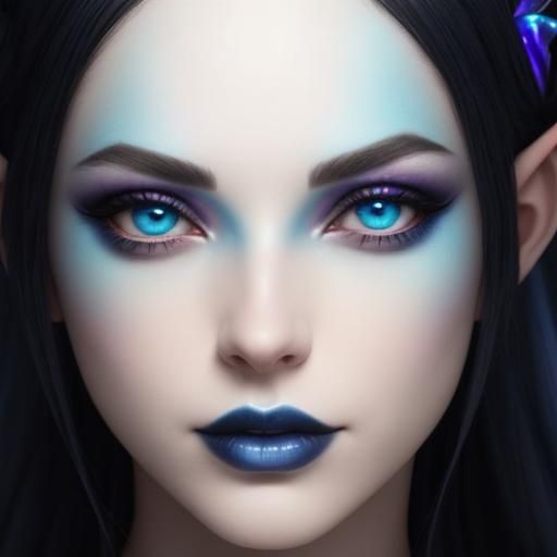 Ethereal gothic elf with blue hair and blue eyes with blue e...