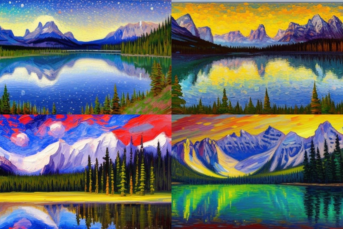 Canadian Rockies, dusk, sliver moon, stars, lake reflection ...