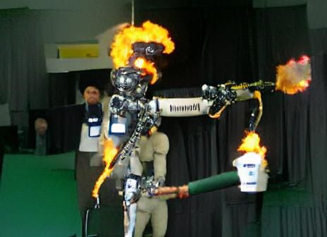 Humanoid robot with a flamethrower