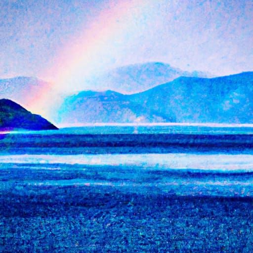 Greek Bay with Rainbow in Expressionist Oil Painting